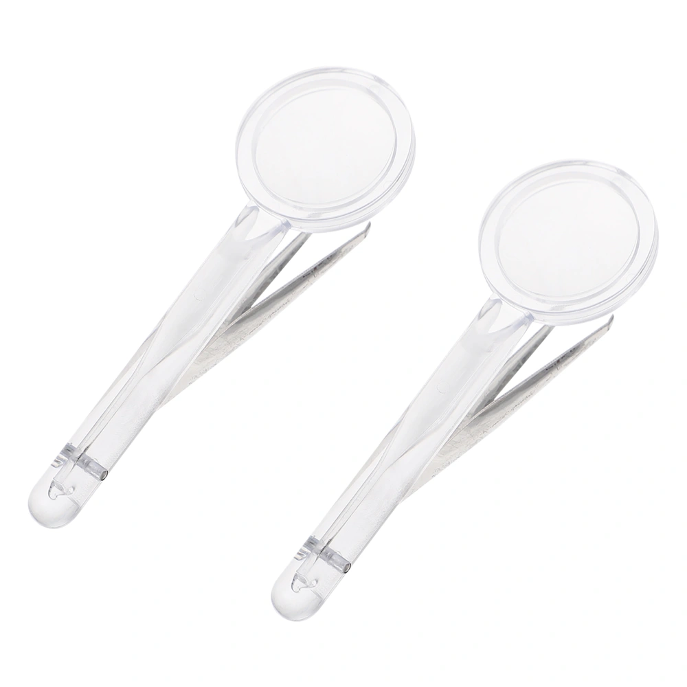 2Pcs Multi-function Tweezers Magnifying Glass Portable Handheld Magnifying Glass