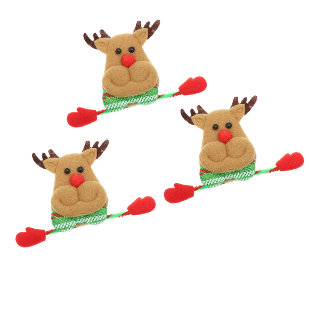 3pcs Christmas Brooch Luminous Glowing Badge Clips Party Favors Holiday Birthday Gifts for Kids (Elk)