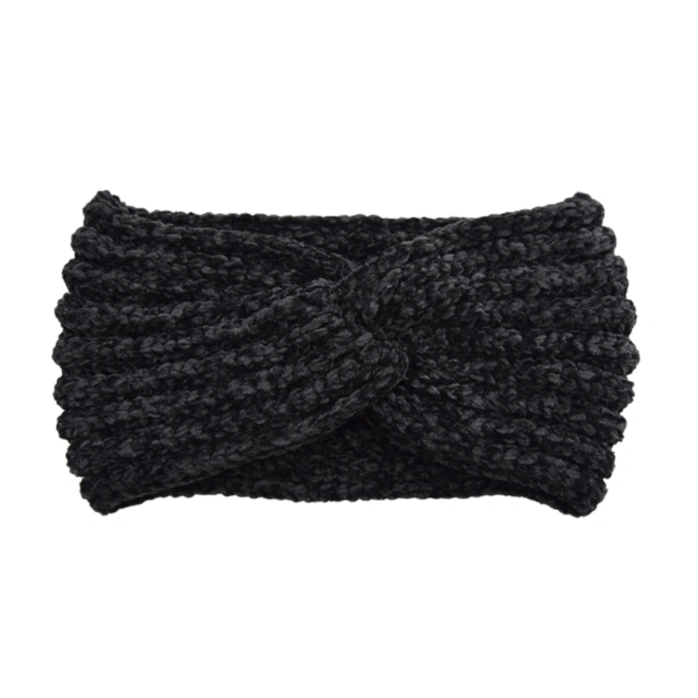 Knitted Headband Cross Sports Headwrap Woolen Yarn Hair Hoops Hair Band Exercise Headdress for Women Girls Black