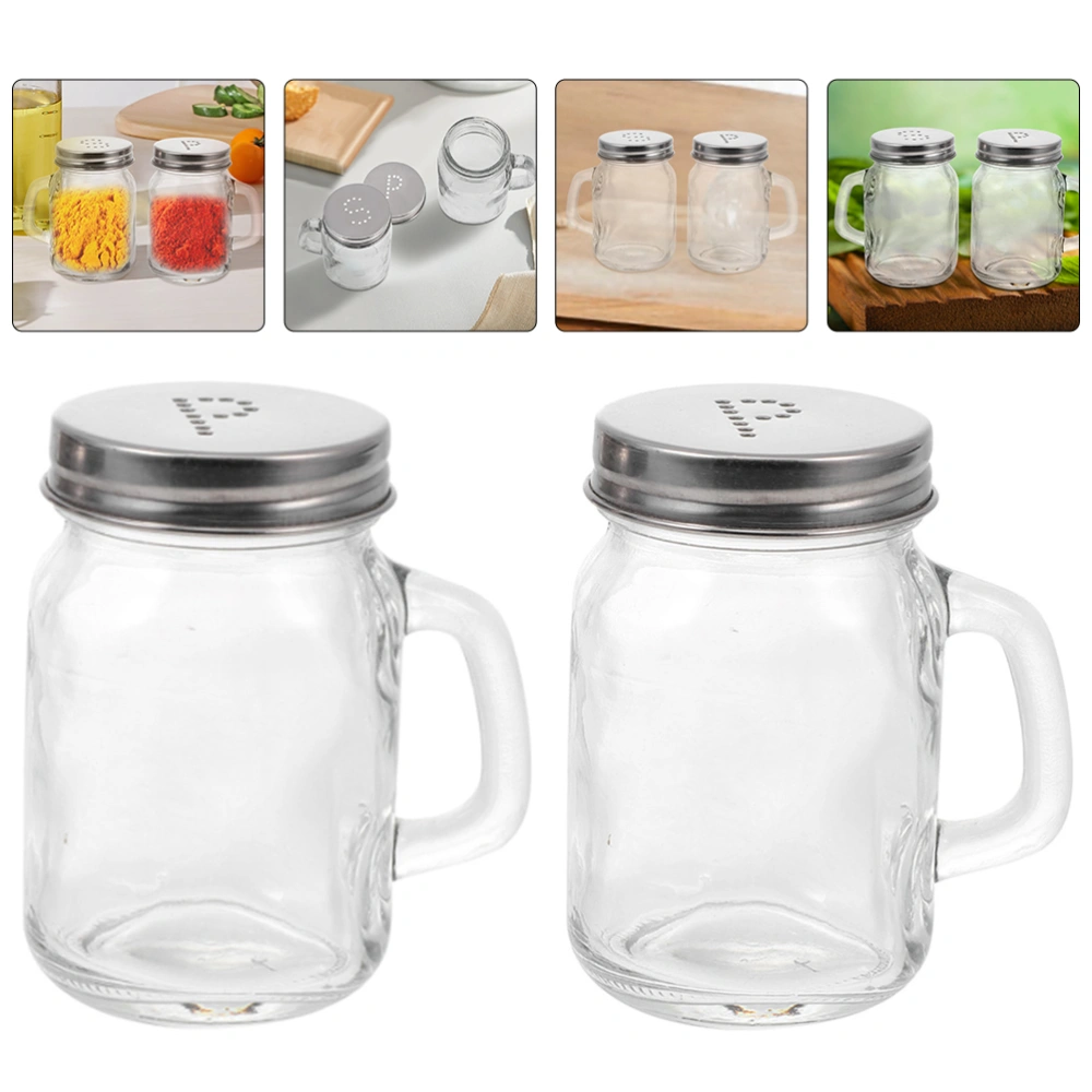 2Pcs Glass Mason Jars Seasoning Holders Small Salt Shakers Clear Pepper Shakers Condiment Jars