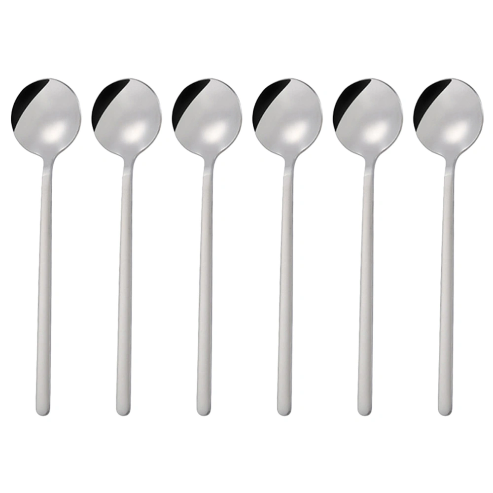 6 Pcs 13CM Stainless Steel Round Spoon Mini Long Handle Teaspoons Coffee Stirring Spoon for Coffee Sugar Dessert (Short, Silver)