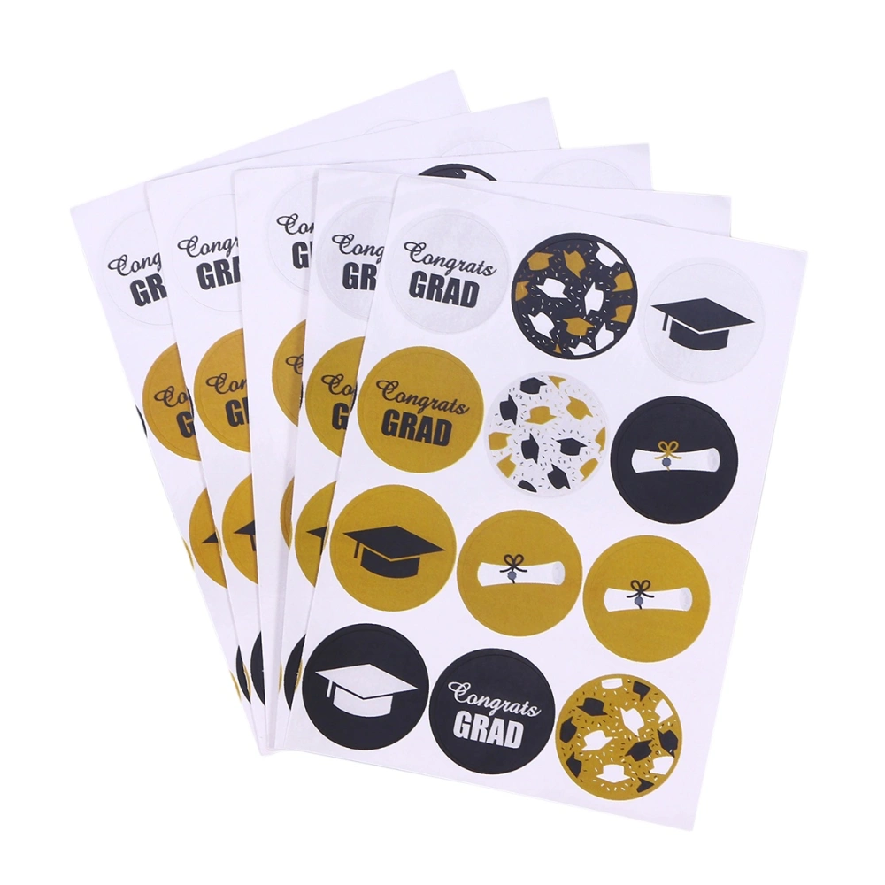 240 Pcs Round Labels Graduation Theme Patterned Sealing Stickers Handmade Roll Decals for Certificate Decor