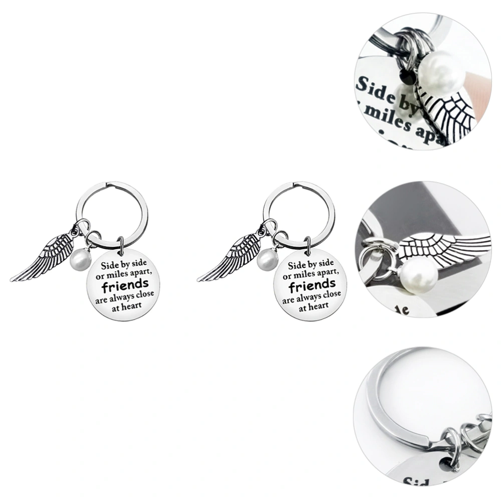 2pcs Friendship Keychains Stainless Steel Key Rings Bag Pendants Key Holders