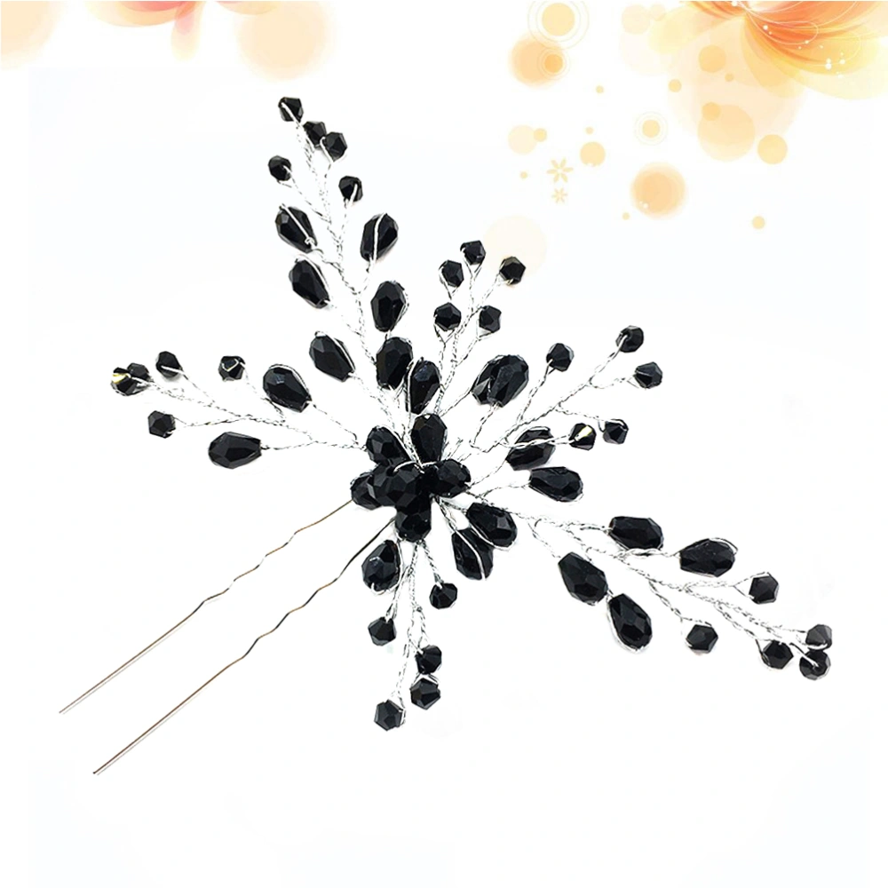 Crystal Elegant Hairpin Shiny Fashionable Rhinetone Handcraft Hair Hair Accessories for Bride Women Girls Black