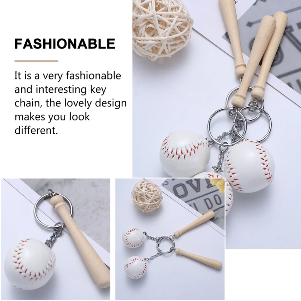 5pcs Baseball Key Chain Sports Key Ring Charm Pendant Decorative Key Chain