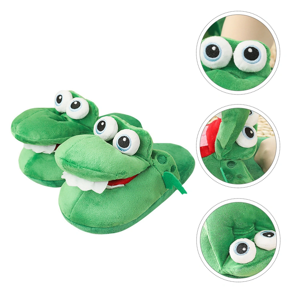 1Pair Funny Crocodile Plush Slippers Lovely Cartoon Slippers Indoor Shoes Green