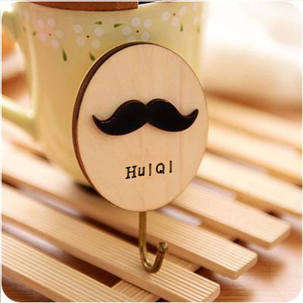 Wooden Cartoon Hooks Strong Sticky Hooks Hangers Organizer Wall Hanging Self-adhesive Heavy Duty Hooks Decorative Hooks for Kitchen Bathroom (Moustache)