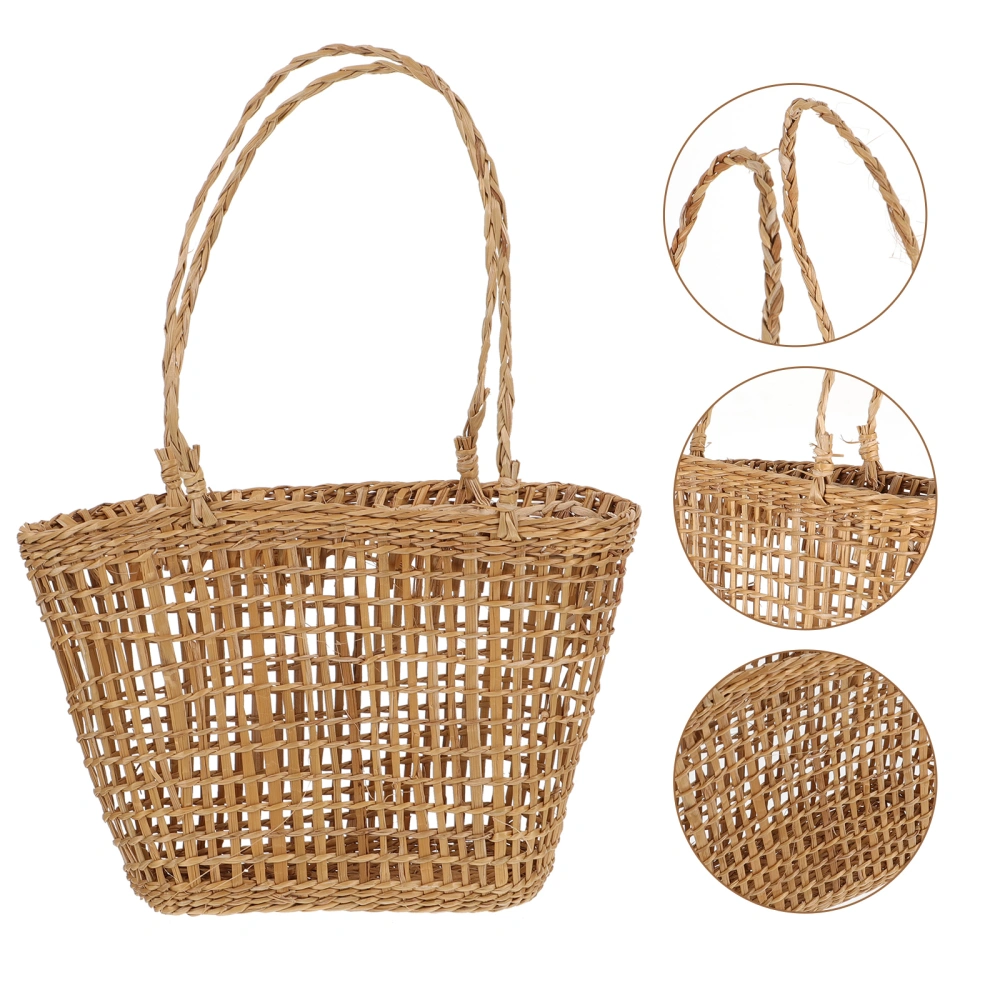 1pc Simple Style Straw Woven Craft Basket Flower Basket Desktop Basket Decor