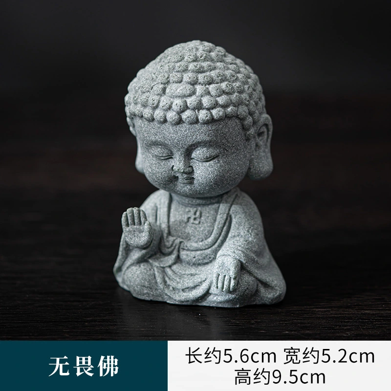 Sandstone Buddha Statue Mini Collectible Craft Buddha Sculpture for Home Office Shelf Desktop