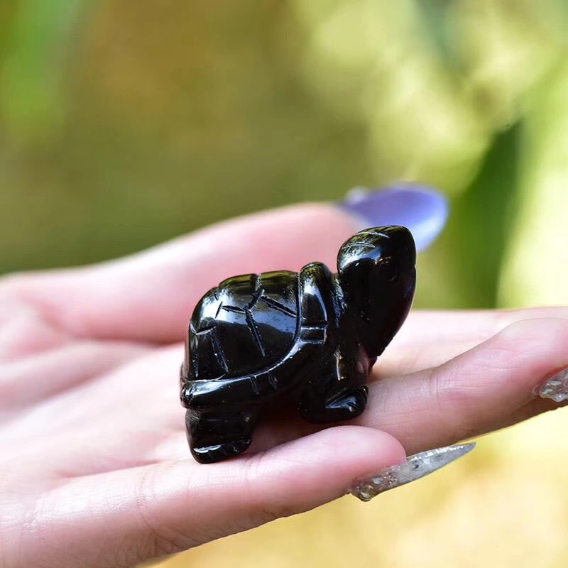 Obsidian Turtle Figurine Adorable Turtle Decoration Desktop Obsidian Sculpture Decor