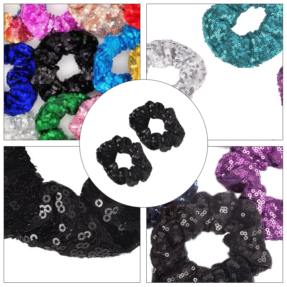 2PCS Christmas Sequins Hair Rope Colored Fluorescent Elastic Washing Hair Band