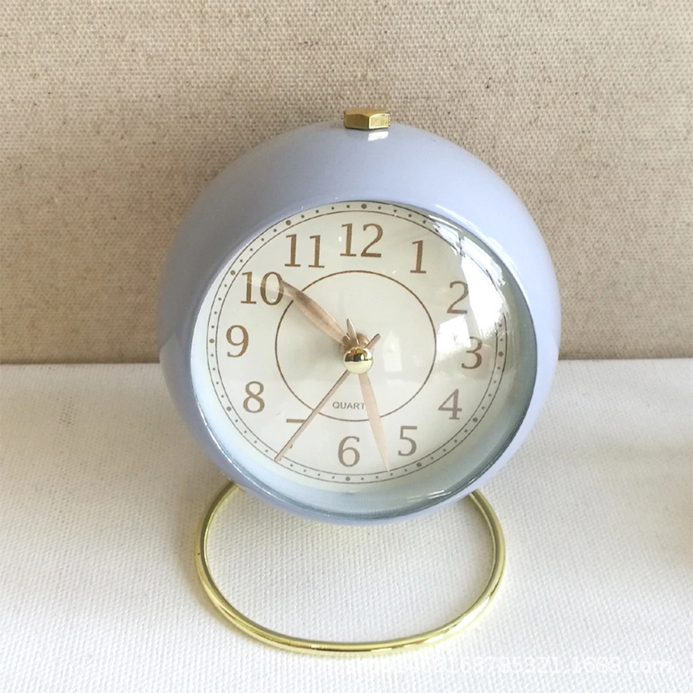 Metal Alarm Clock Round Alarm Clock Desktop Alarm Clock Bedside Alarm Clock (Purple Shipment without Battery)