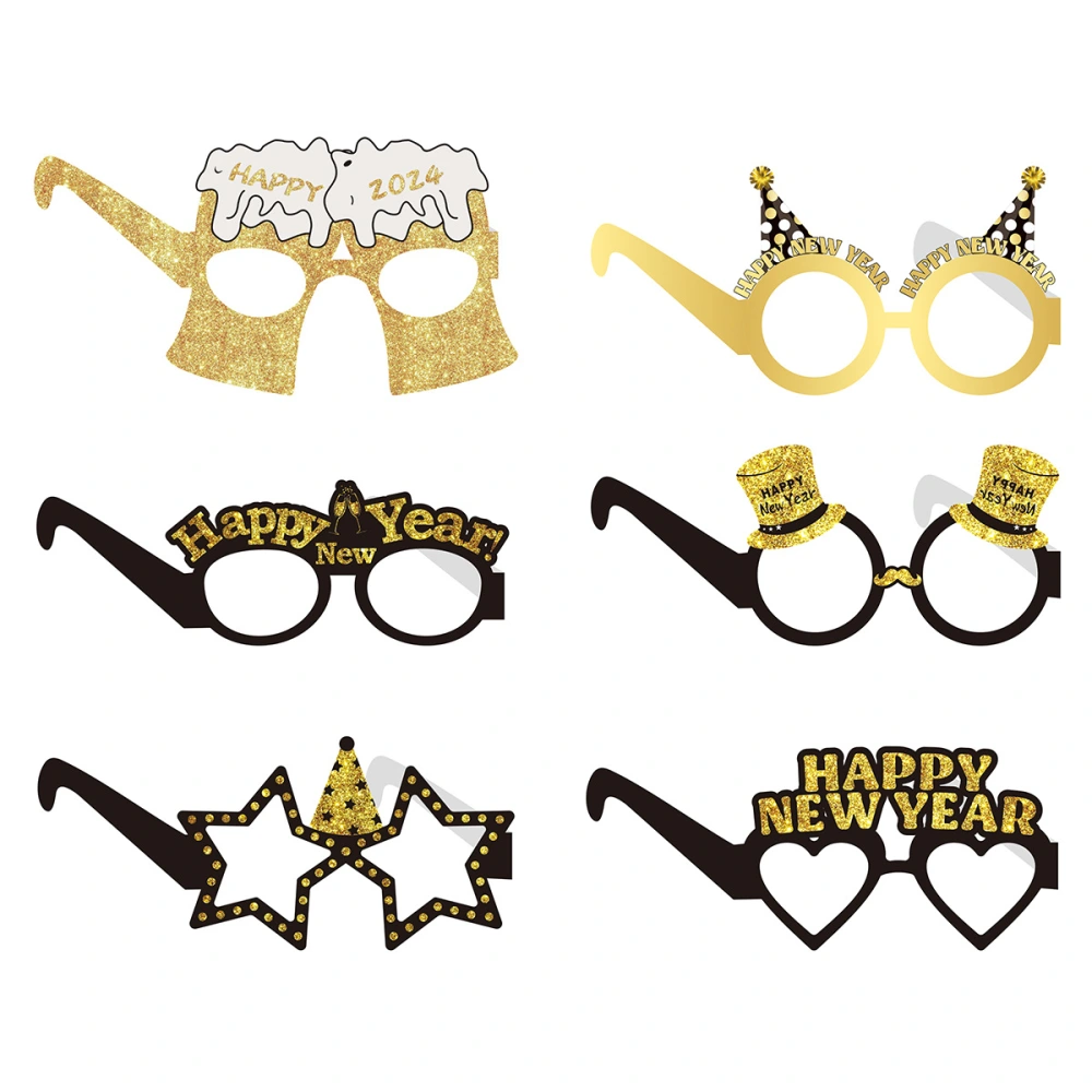 6Pcs New Year Eyeglasses 2024 New Year Glasses Party Favors Happy New Year Photo Booth