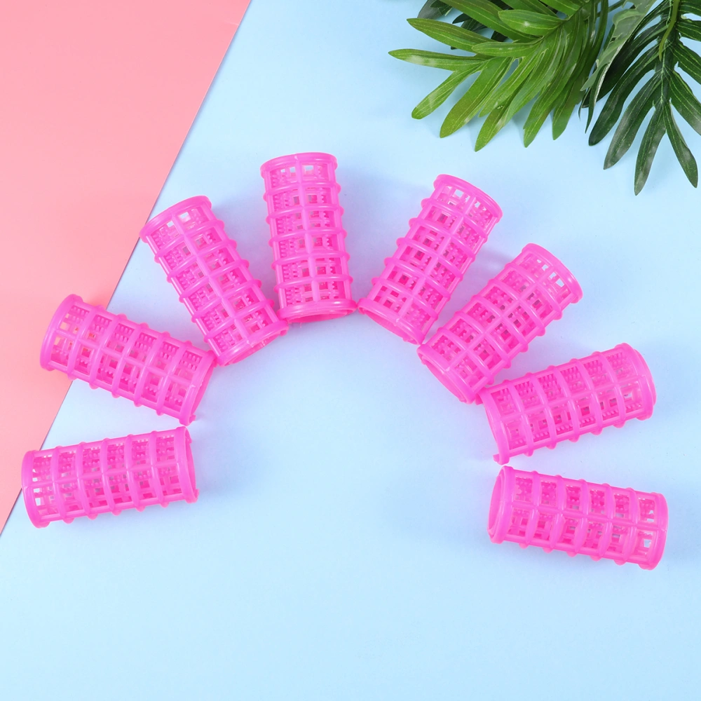 8pcs Hair Rollers Set Double Layer Self Holding Plastic Hair Clips Salon Hairdressing Hairstyle Curlers for Women Men and Kids Middle Size (Rosy)