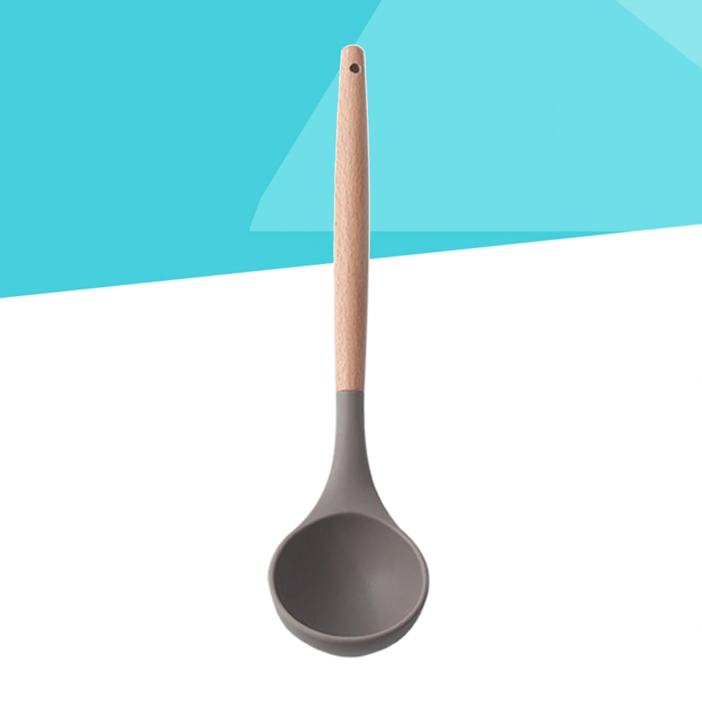 Silicone Soup Laddle with Wooden Handles Heat-resistant Kitchen Utensil Premium Beech Wood Soup Laddle Home Cooking Utensils