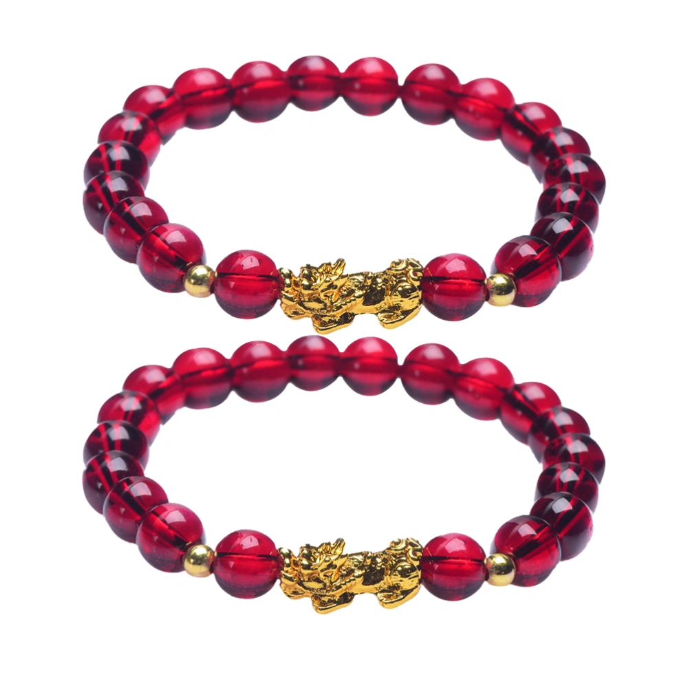 2pcs Women Bracelet 8mm Ethnic Ladies Vietnam Sand Gold Wine Red Bracelet