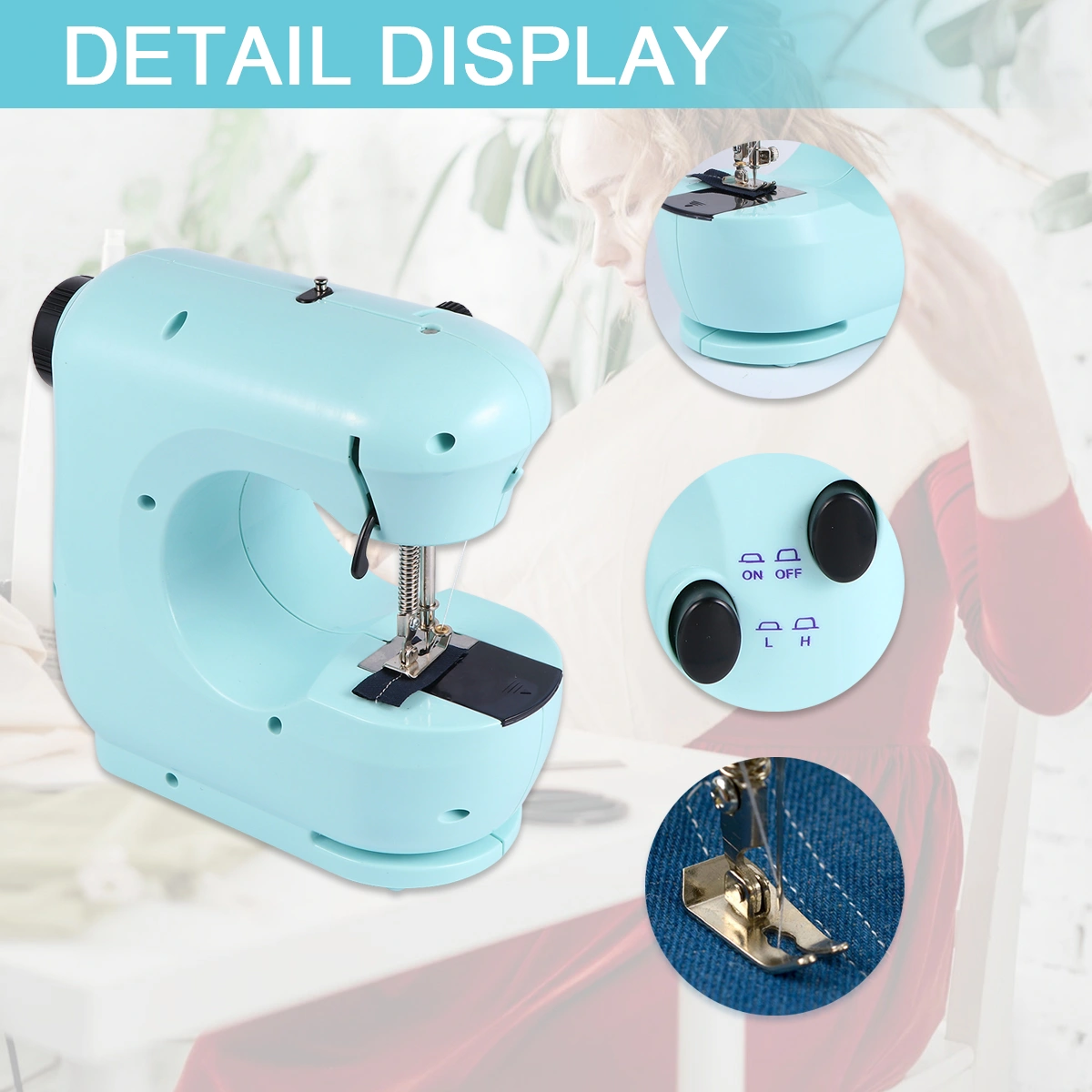 1pc Household Multi-function Sewing Machine Electric Mini Sewing Machine Mini Sewing Machine with UK Plug (Sky-blue)