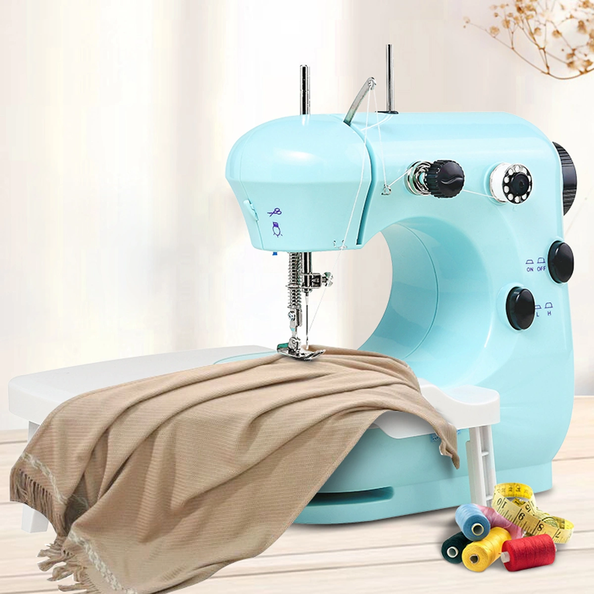 1pc Household Multi-function Sewing Machine Electric Mini Sewing Machine Mini Sewing Machine with UK Plug (Sky-blue)