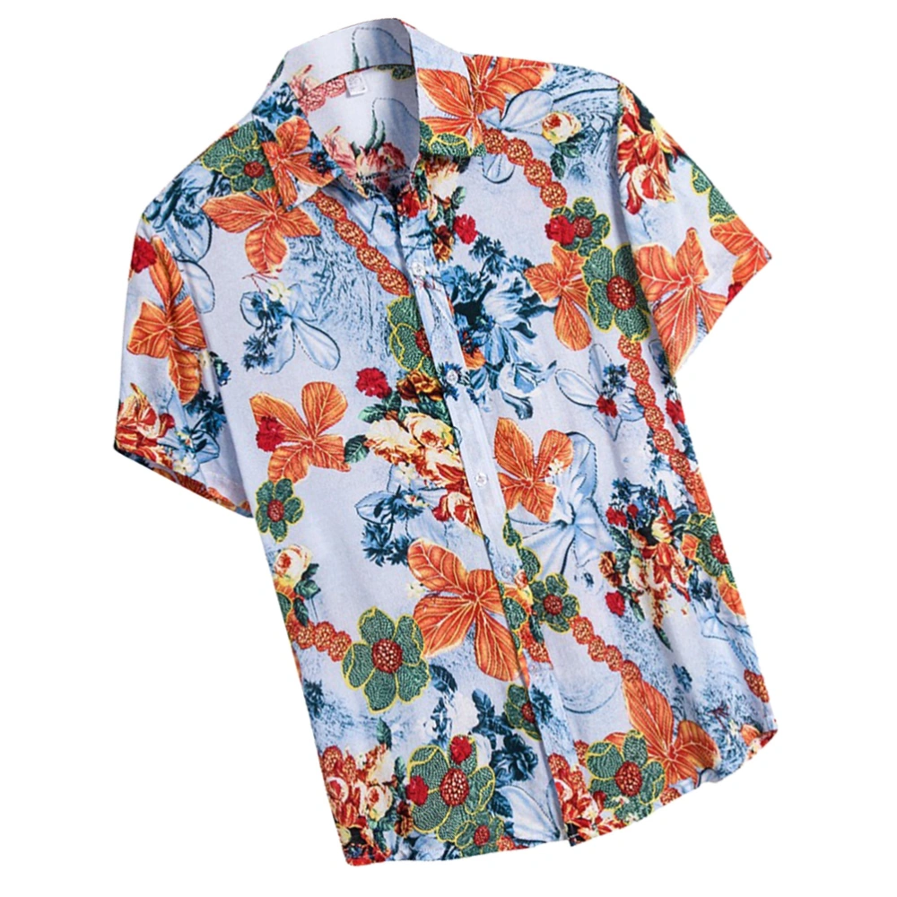 1Pc Men Fashion Summer Shirts Stylish Printing Shirt Cool Breathable Mens Shirts V-neck Beach Shirts (Blue, L)