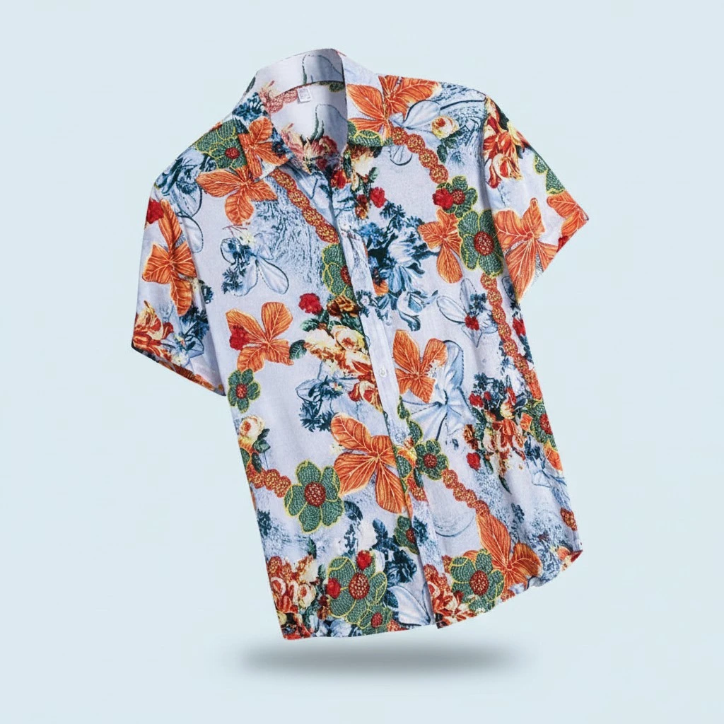 1Pc Men Fashion Summer Shirts Stylish Printing Shirt Cool Breathable Mens Shirts V-neck Beach Shirts (Blue, L)