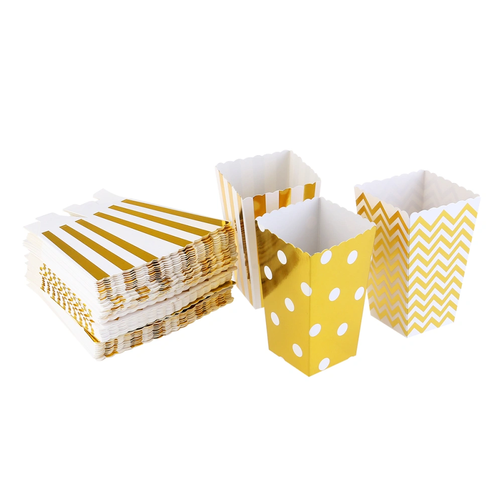 OUNONA 50pcs Popcorn Boxes Yellow Design Trio Miniature Scalloped Cardboard Party Candy Container Treat Cartons (Gold)