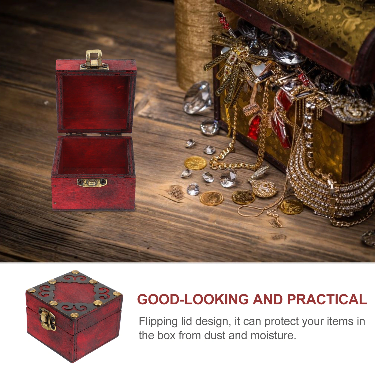 1pc Delicate Small Wooden Box Elegant Mini Wooden Box Jewelry Wooden Box