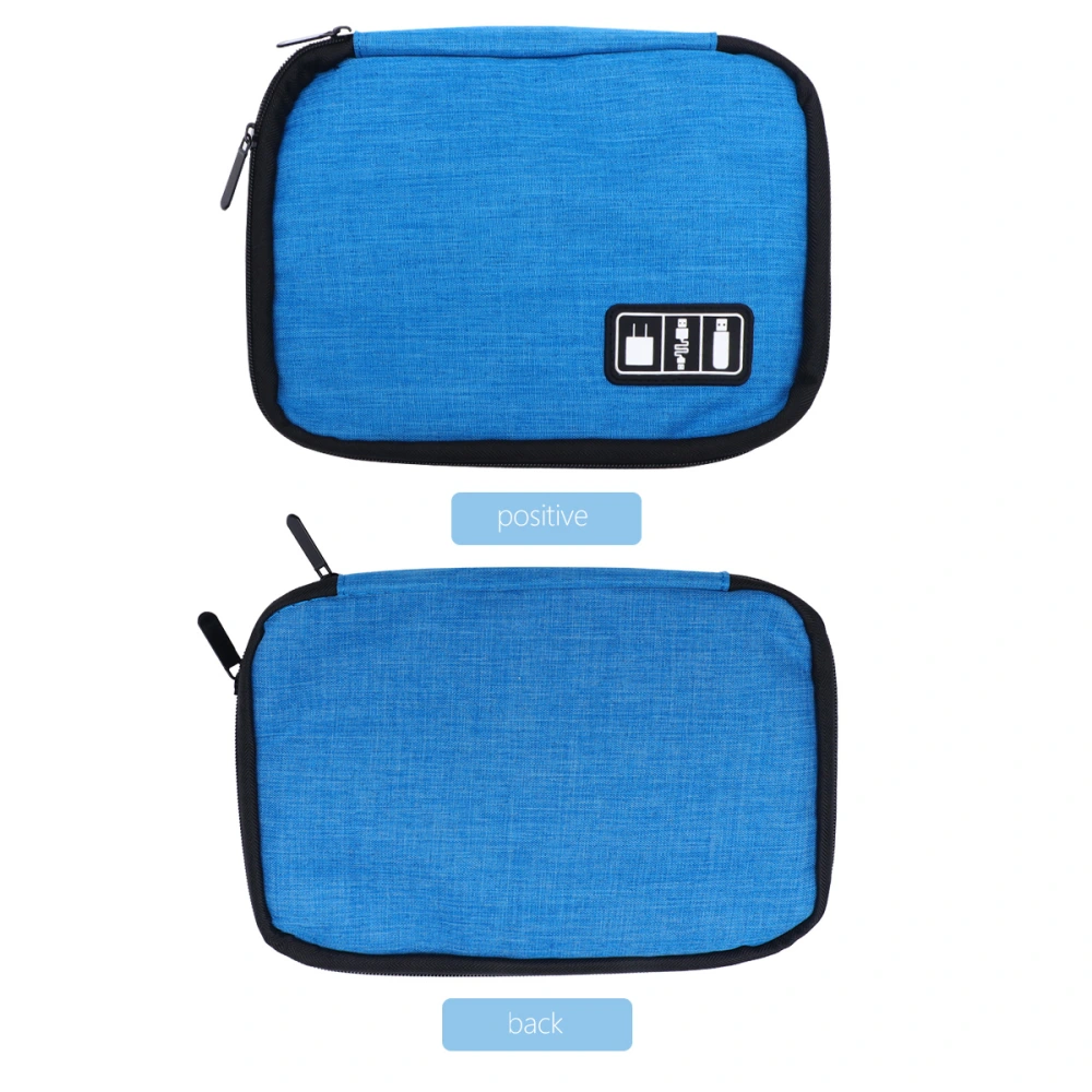 1pc Portable Data Cable Organizer Earphone Storage Bag Multi-function Pouch Sundries Holder for Outdoor Travel (Blue)