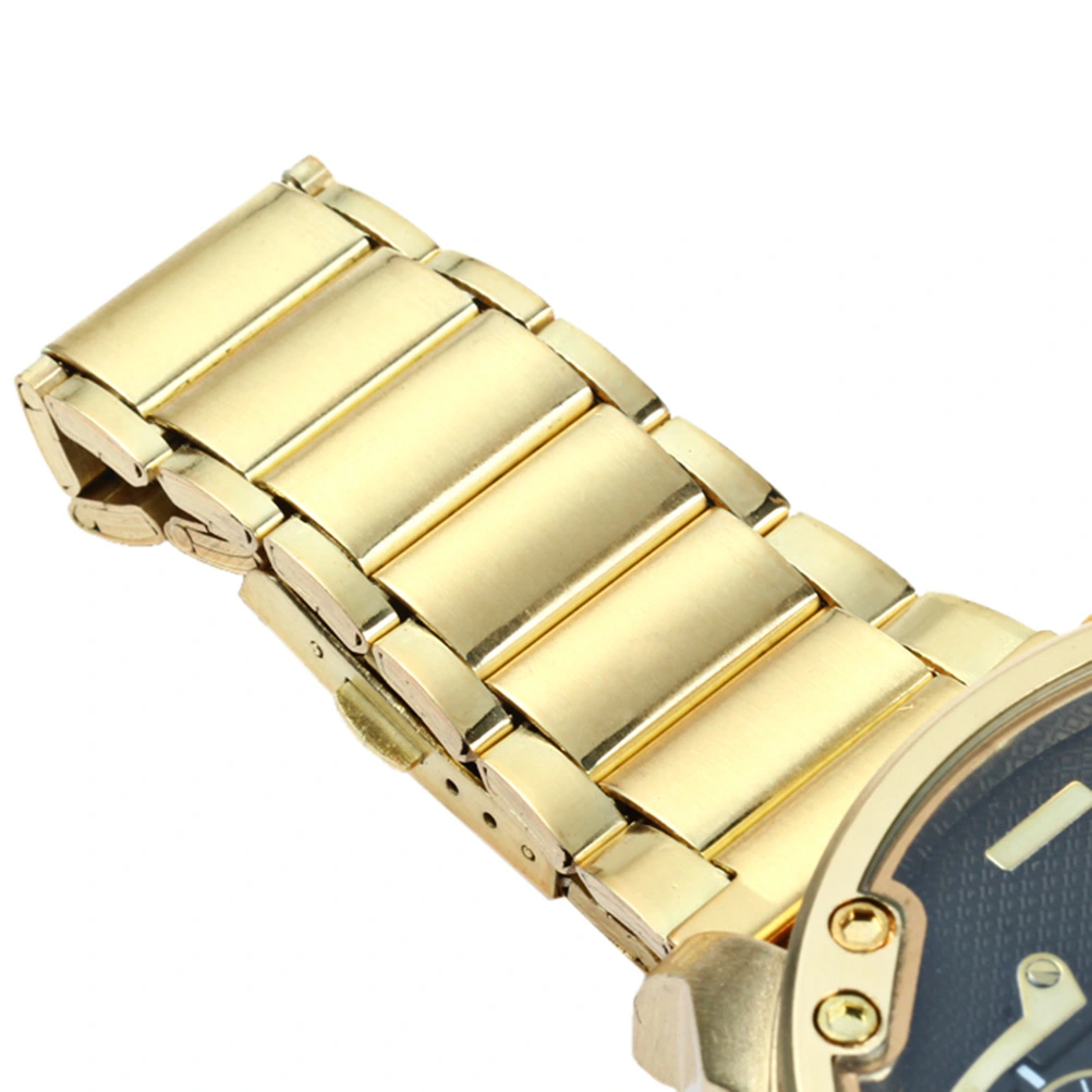 SHIWEIBAO 3137 Men Dual Time Display Quartz Wrist Watch with Stainless Steel Band (Golden & Black)