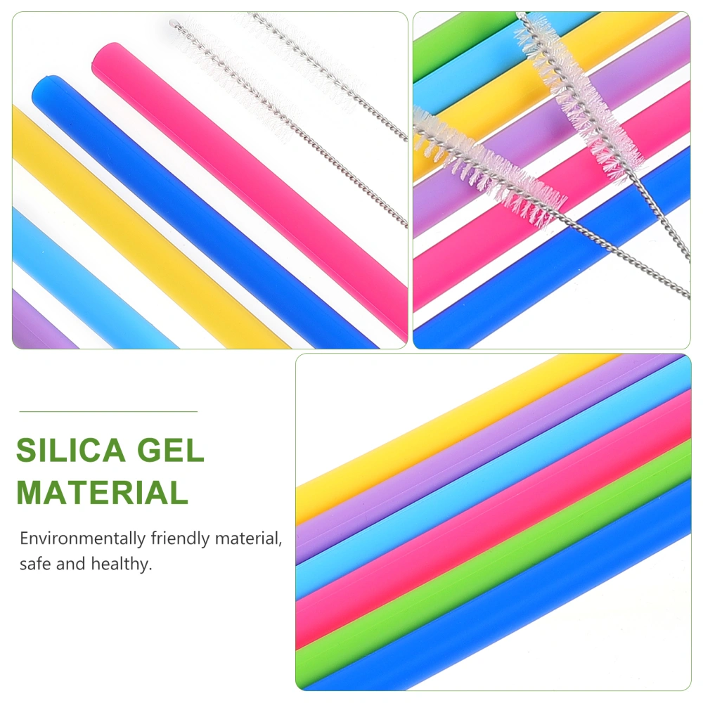 1 Set Silicone Drink Straws Reusable Tea Straws with Cleaning Brushes (Assorted Color)