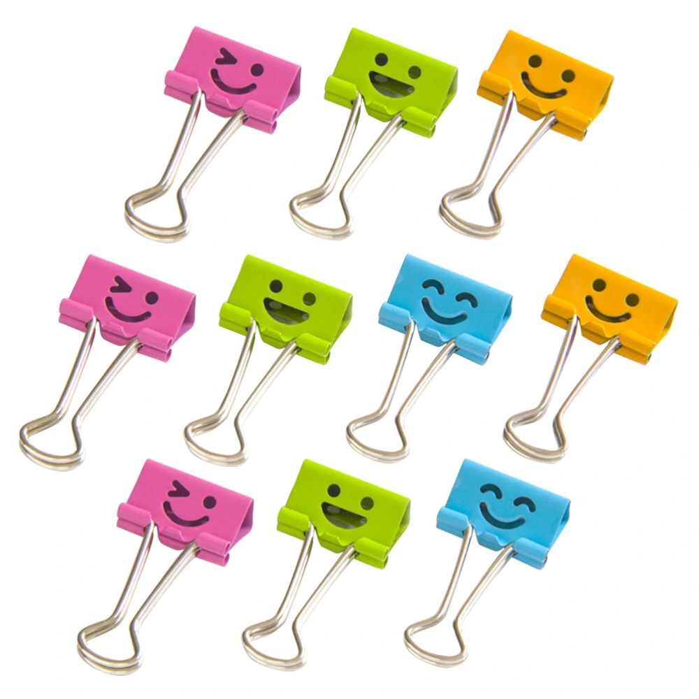 10PCS Smile Face Design Metal Binder Clips Paper Clamp Clips Dovetail Design Clamps for School Office (Random Color) - Small Size