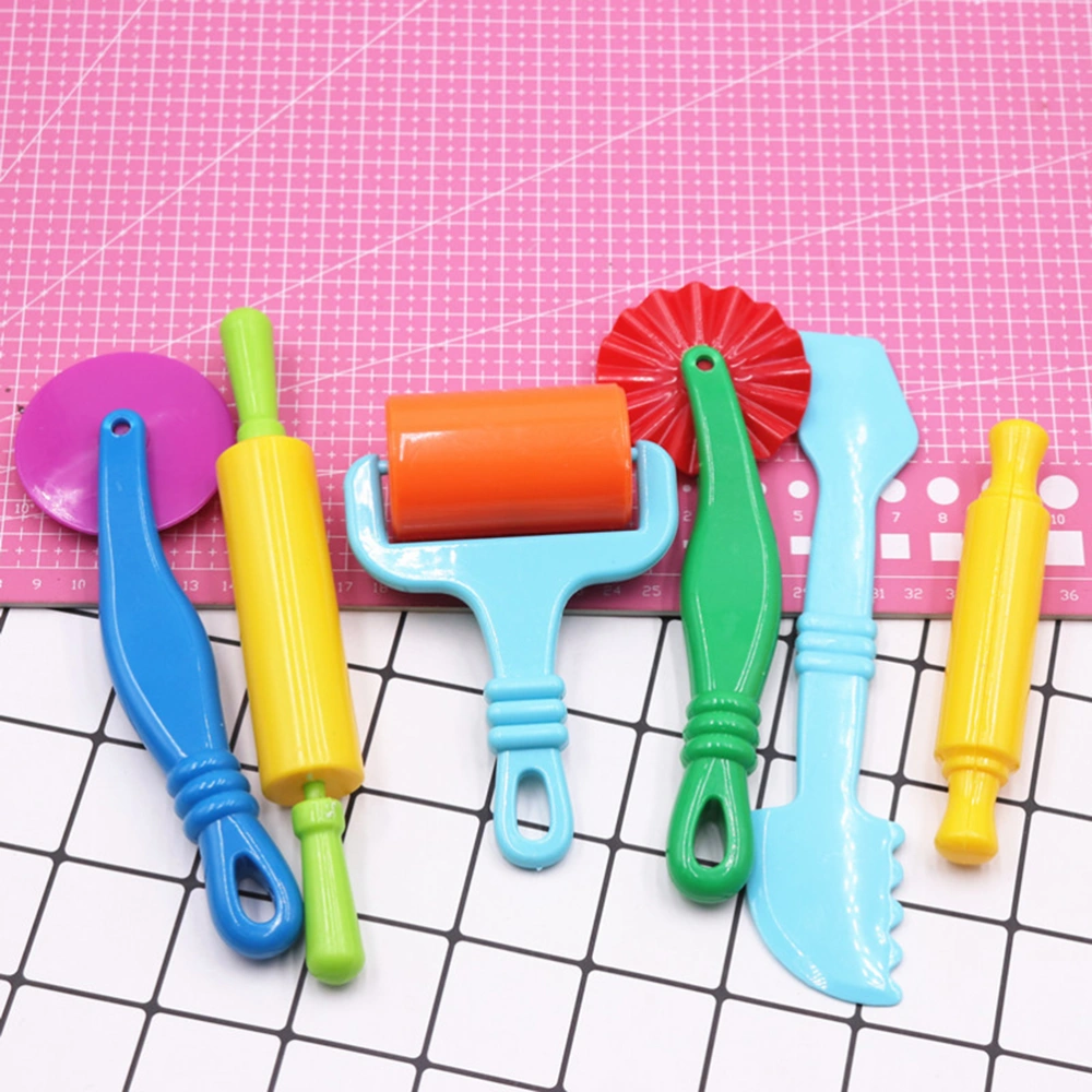 7PCS Funny DIY Plastic Handheld Roller Toy Clay Rolling Pin Dough Tool for Children (Random Color)