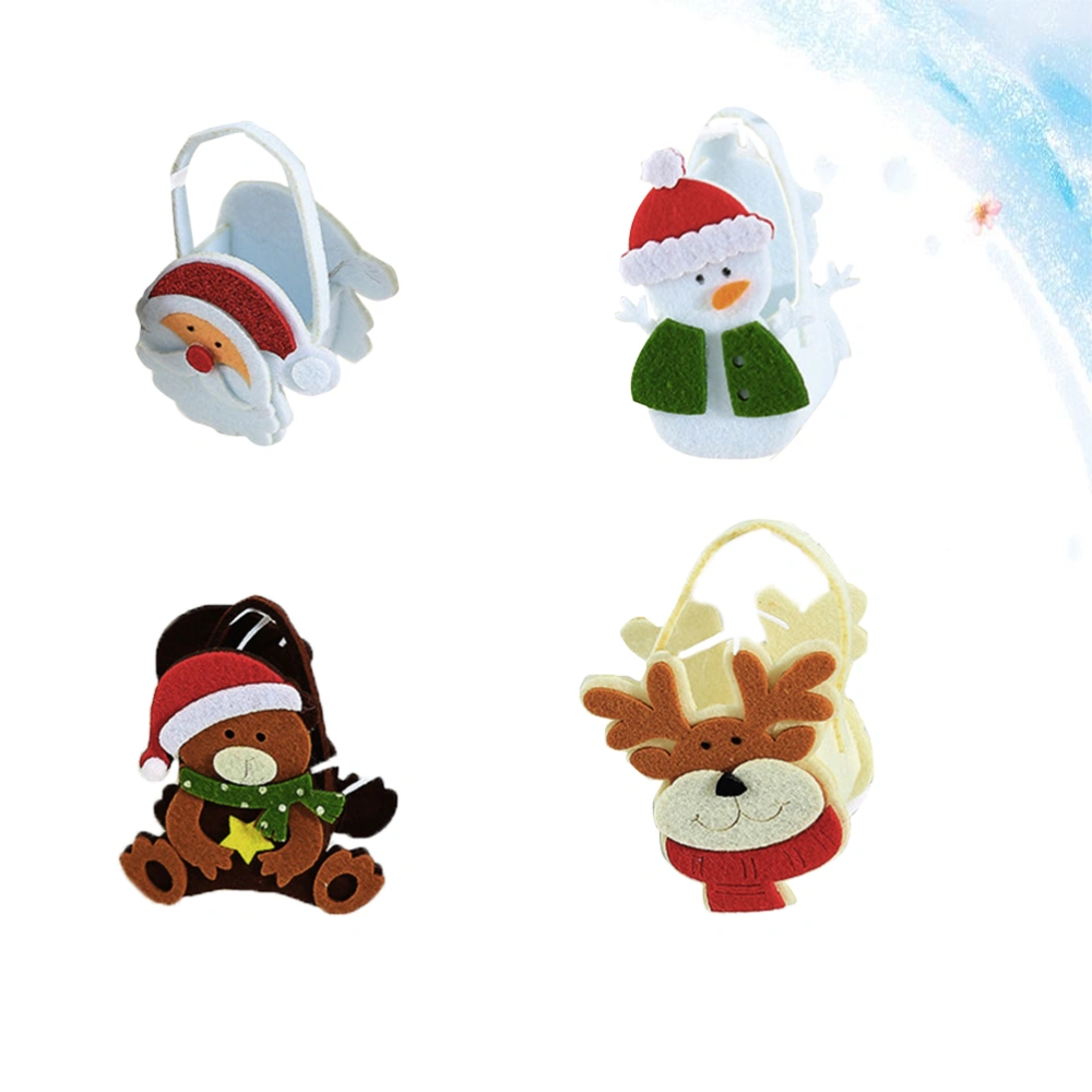 4PCS Christmas Handbags Portable Gift Candy Pouches Xmas Theme Chocolate Nonwoven Bag for Party (Santa/Snowman/Elk/Cub)