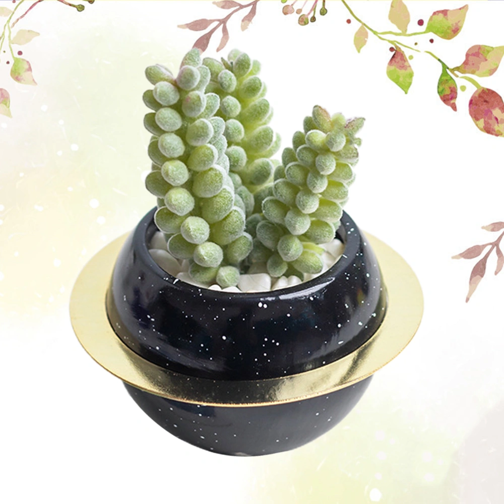 1pc Simulated Succulent Plant Fake Flower Ceramic Flower Pot Creative Hpusehold Desktop Adornment for Home (Black Pot)