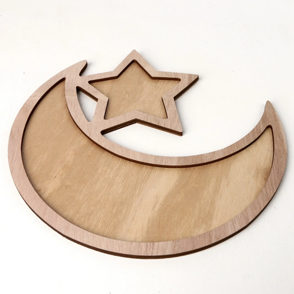 1PC Wooden Eid Dinner Plate Lesser Bairam Star Moon Table Decoration Dessert Tray Food Serving Tray