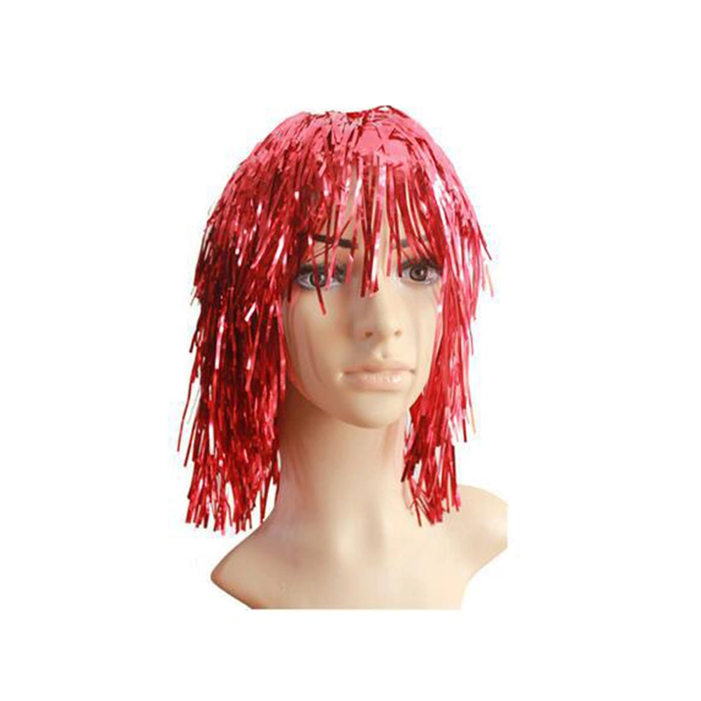 4 Pcs Glittering Foil Wig Foil Tinsel Costume Wig for Costume Ball Masquerade (Random Color)