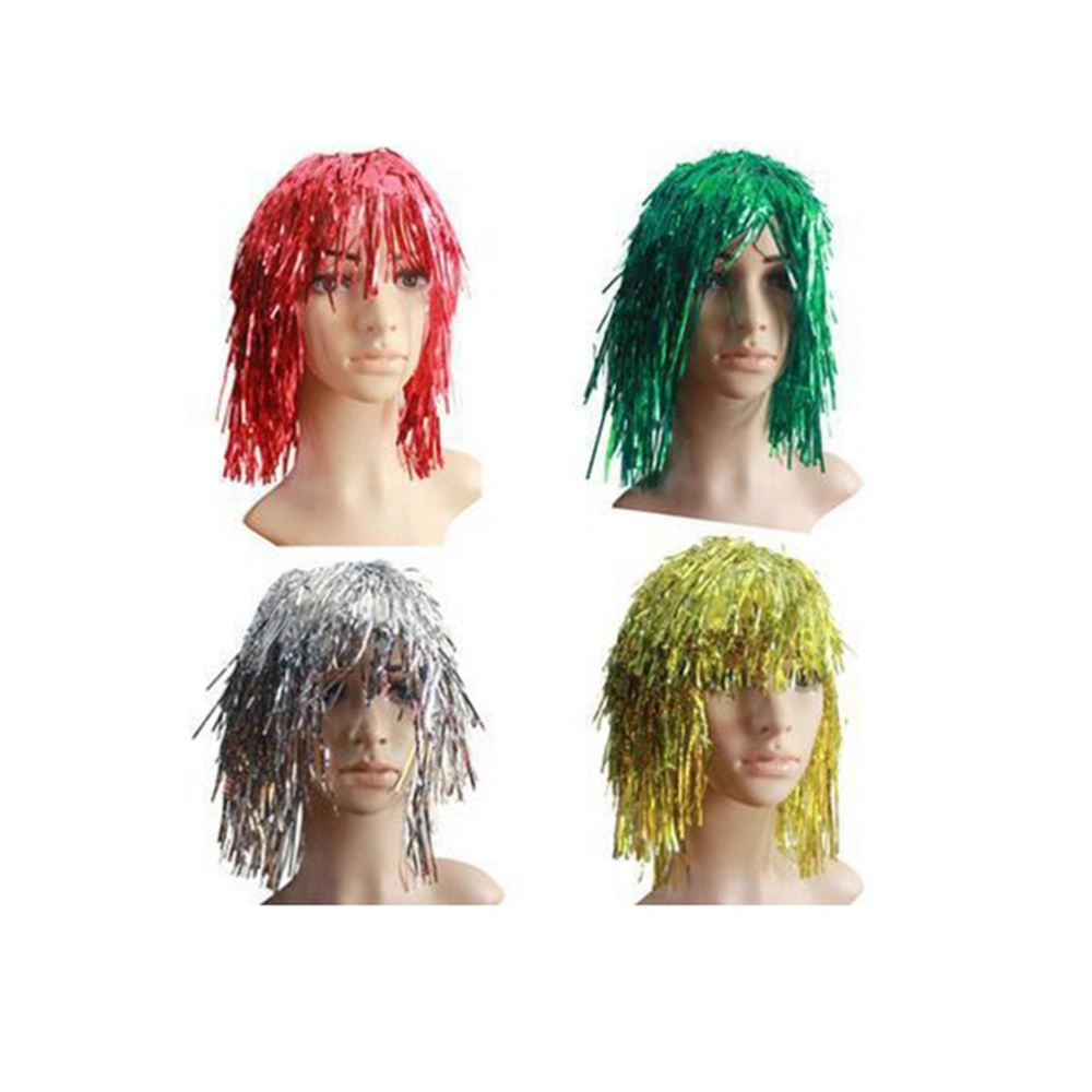 4 Pcs Glittering Foil Wig Foil Tinsel Costume Wig for Costume Ball Masquerade (Random Color)