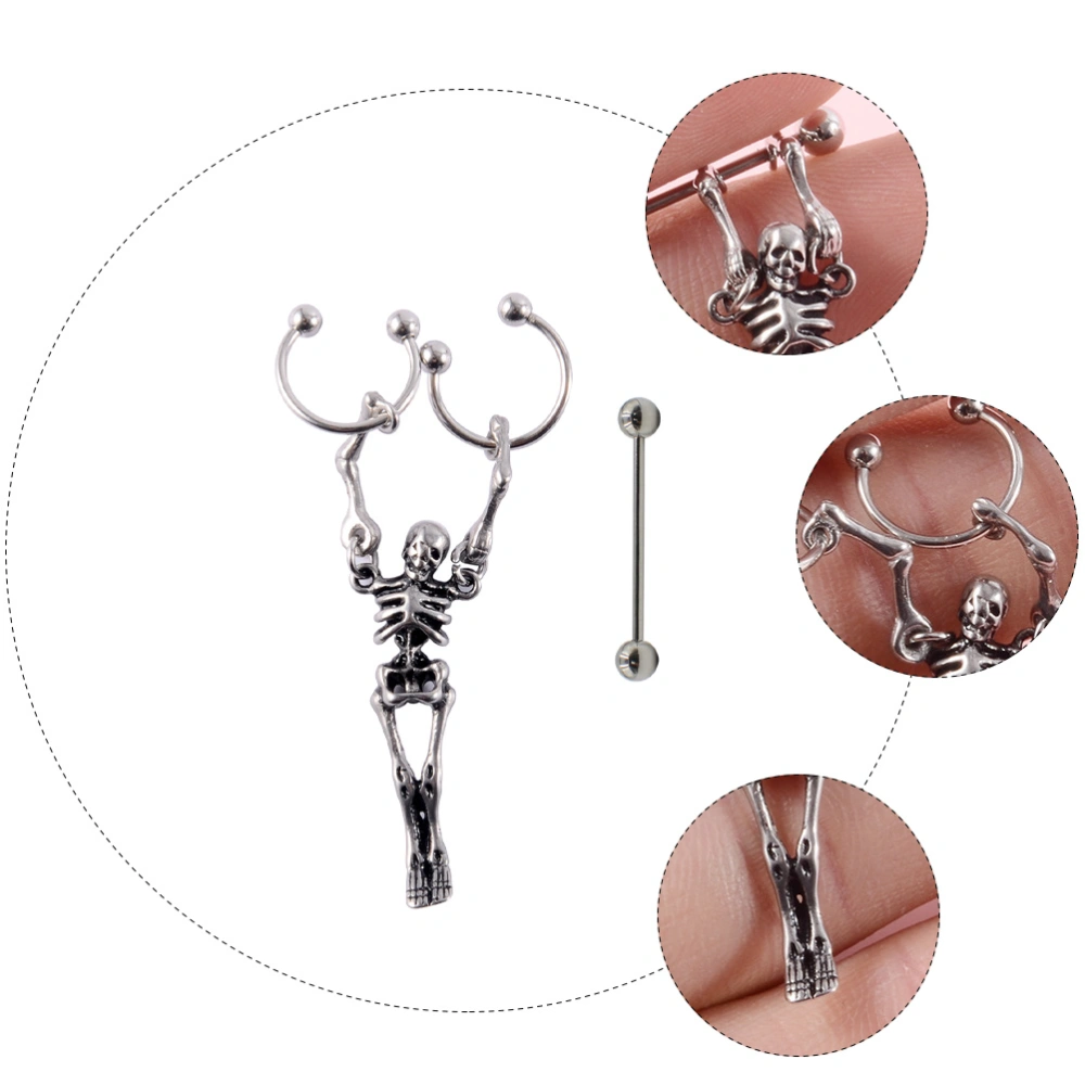 1 Set of Skeleton Shaped Piercing Jewelries Female Breast Studs Ear Studs Gifts