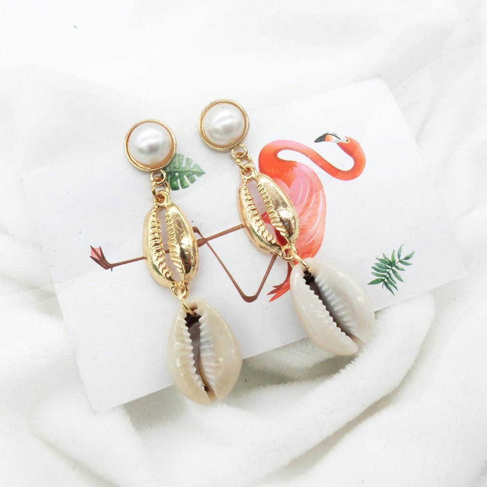 Natural Ocean Style Shell Pearl Ear Stud Vintage Conch Dangle Earrings Jewelry Accessories for Women Girls