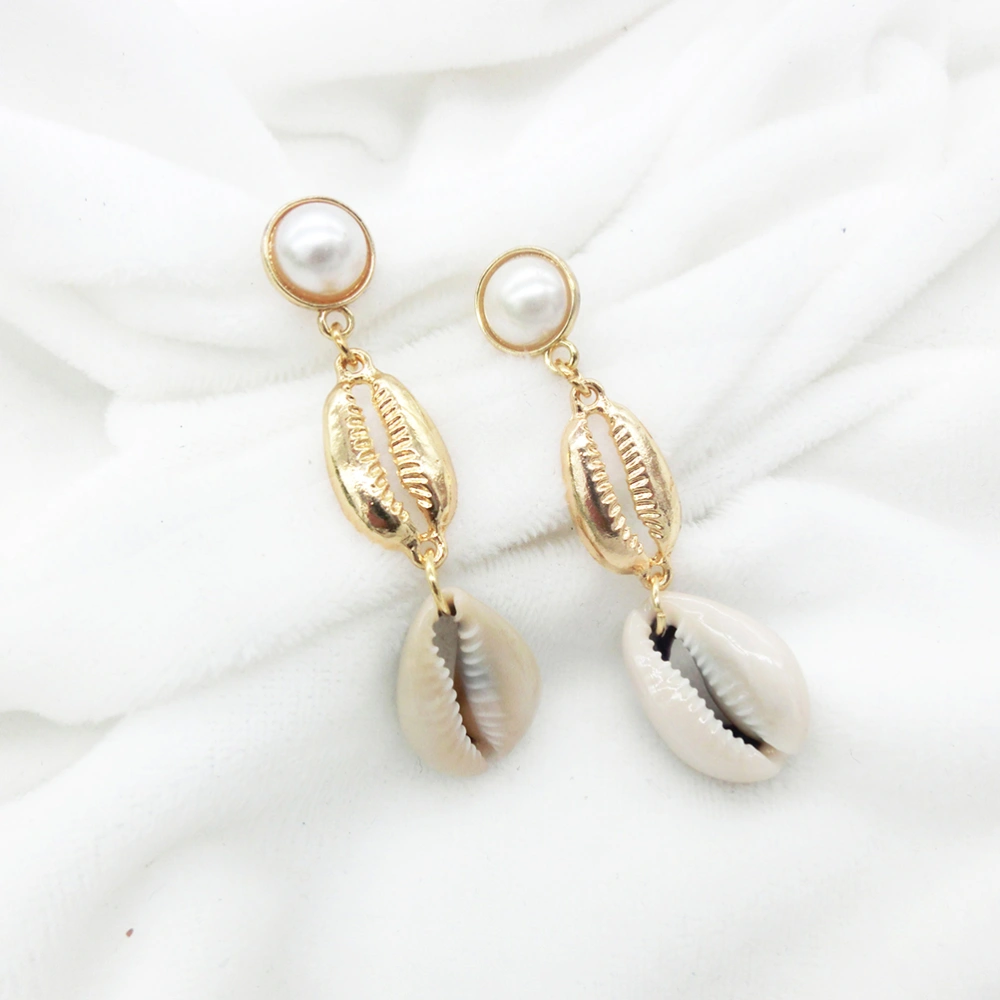 Natural Ocean Style Shell Pearl Ear Stud Vintage Conch Dangle Earrings Jewelry Accessories for Women Girls