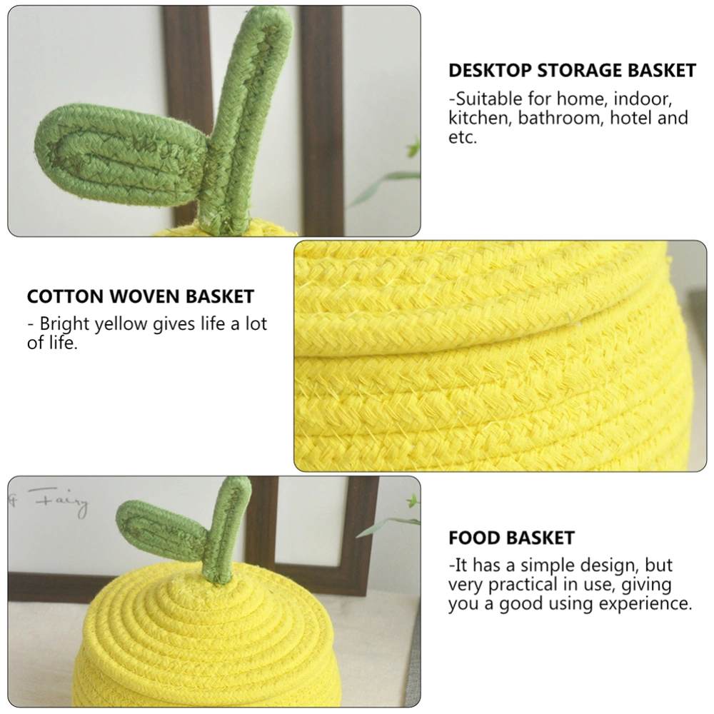 1pc Gourd Cotton Knitting Thread Woven Basket Table Bed Storage Box (Yellow)