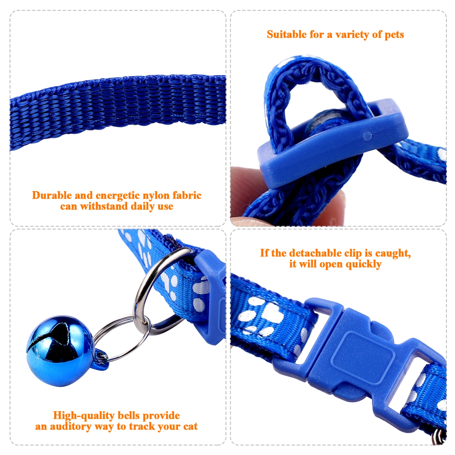 POPETPOP 12pcs Footprint Printed Pet Collar Bell Pet Neck Ring Pet Supplies for Dog Puppy (Random Colors)
