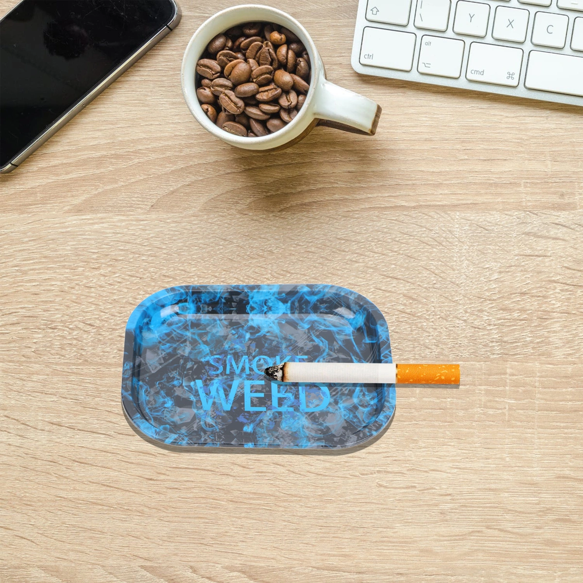 Cigarette Tray Beautiful Printing Tinplate Cigarette Tray Storage Tray for Home (T5 18cm)
