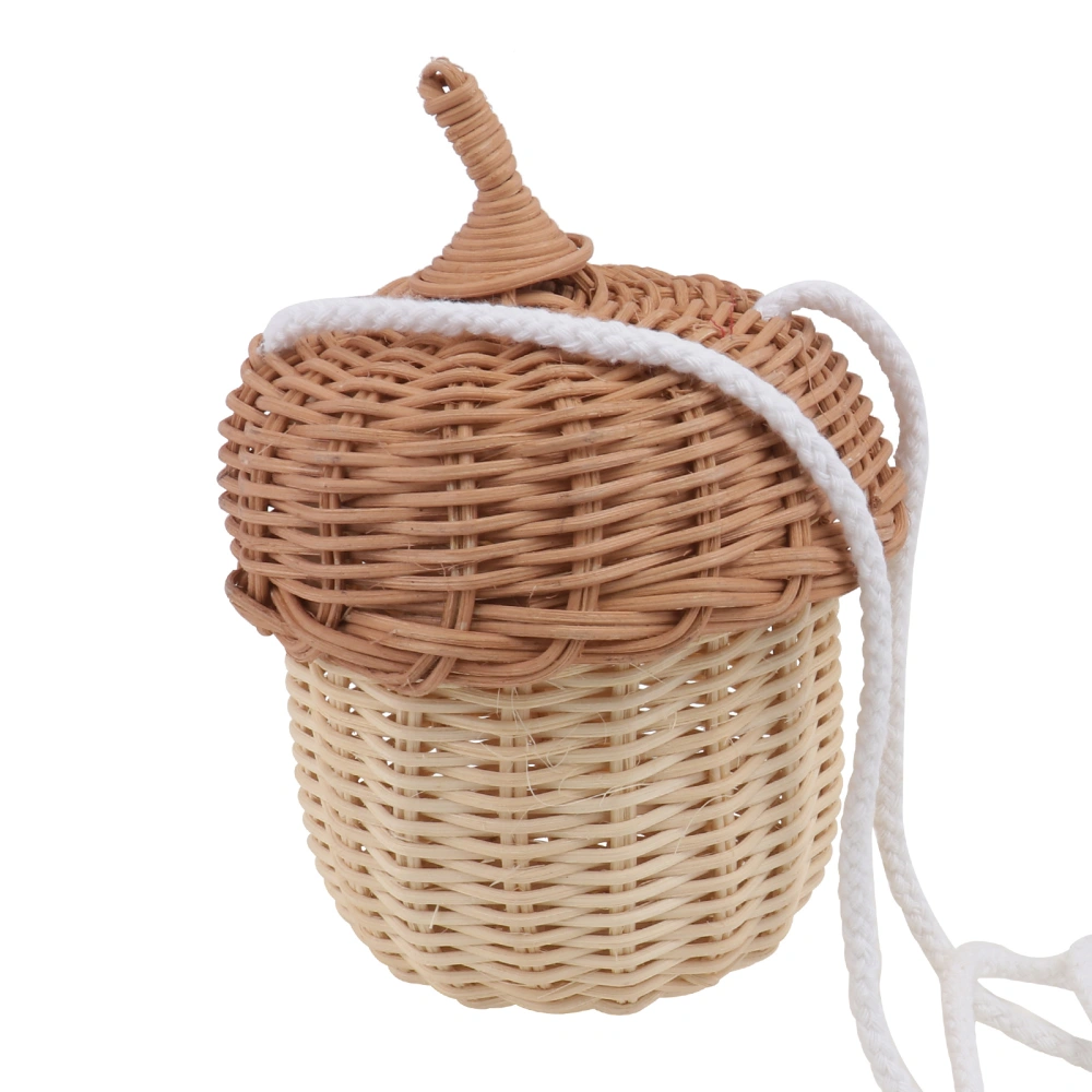 1Pc Mini Purse Portable Kids Bag Rattan Basket Shaped Bag Cross-body Woven Bag