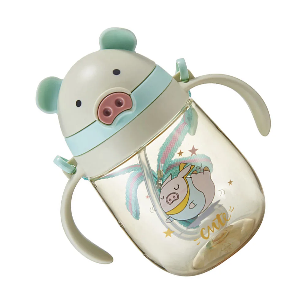 1Pc Piglet Shaped Drinking Cup Double Handle Water Cup Children Kettle (Green)
