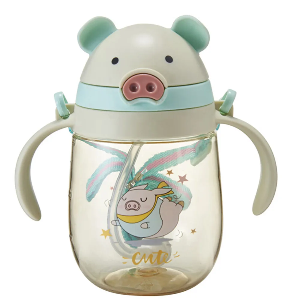 1Pc Piglet Shaped Drinking Cup Double Handle Water Cup Children Kettle (Green)