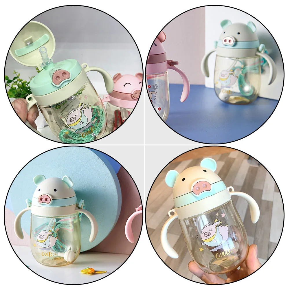 1Pc Piglet Shaped Drinking Cup Double Handle Water Cup Children Kettle (Green)