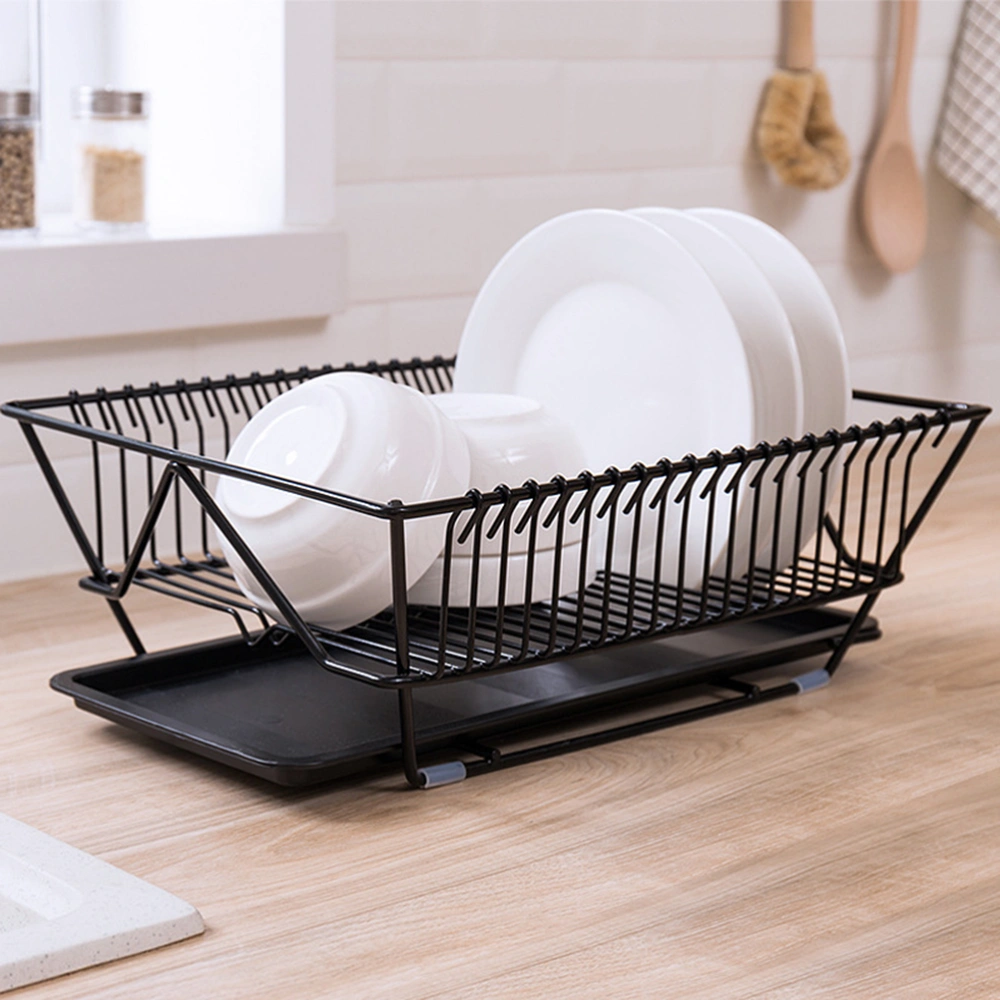 Multifunctional Tableware Storage Rack Dishes Drain Holder Iron Steel Dish Drying Rack Kitchen Storage Organizer Draining Rack Draining Tray for Countertop Kitchen(Black)