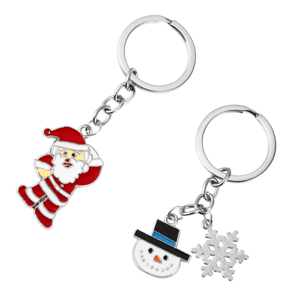 2pcs Keychains Christmas Design Cartoon Alloy Pendant Key Holder Xmas Gift