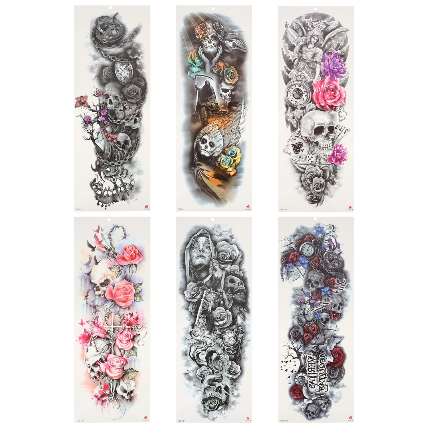 6pcs Halloween Full Arm Tattoos Stickers Temporary Tattoos Party Arm Stickers