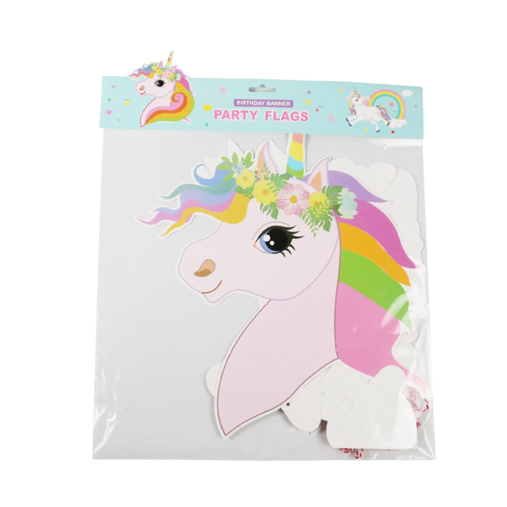 1pc Cartoon Unicorn Banner HAPPY BIRTHDAY Letter Printed Wall Flag Decorative Bunting for Women Girls